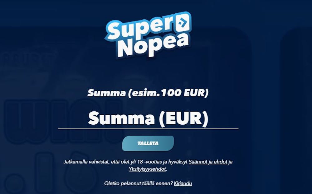 Pelitilin luominen SuperNopea nettikasinolle.