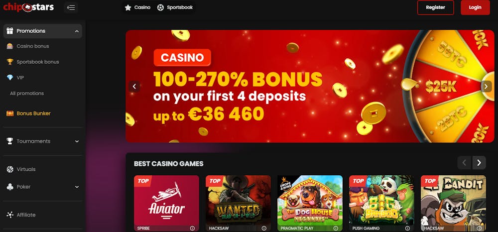 Chipstars nettikasinon tervetuliaisbonus.