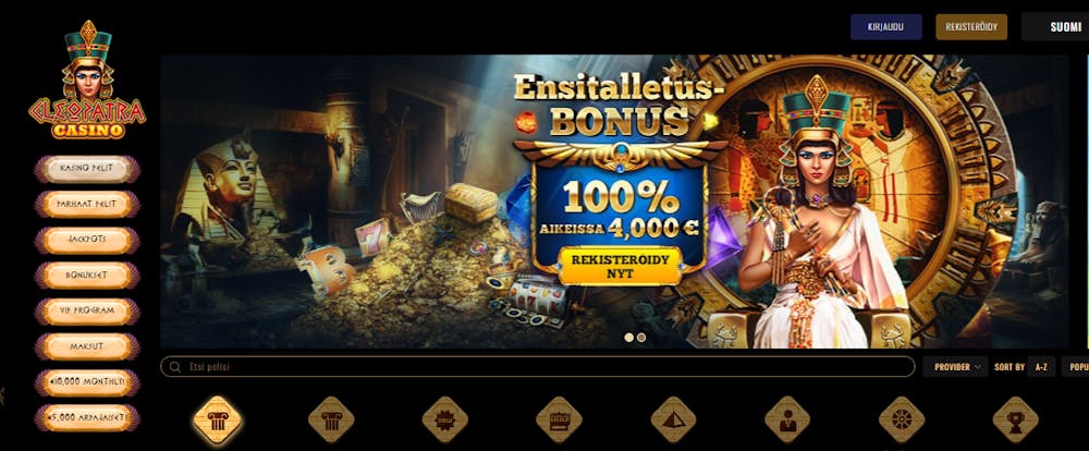 Cleopatra Casinon tervetuliaisbonus tarjous.