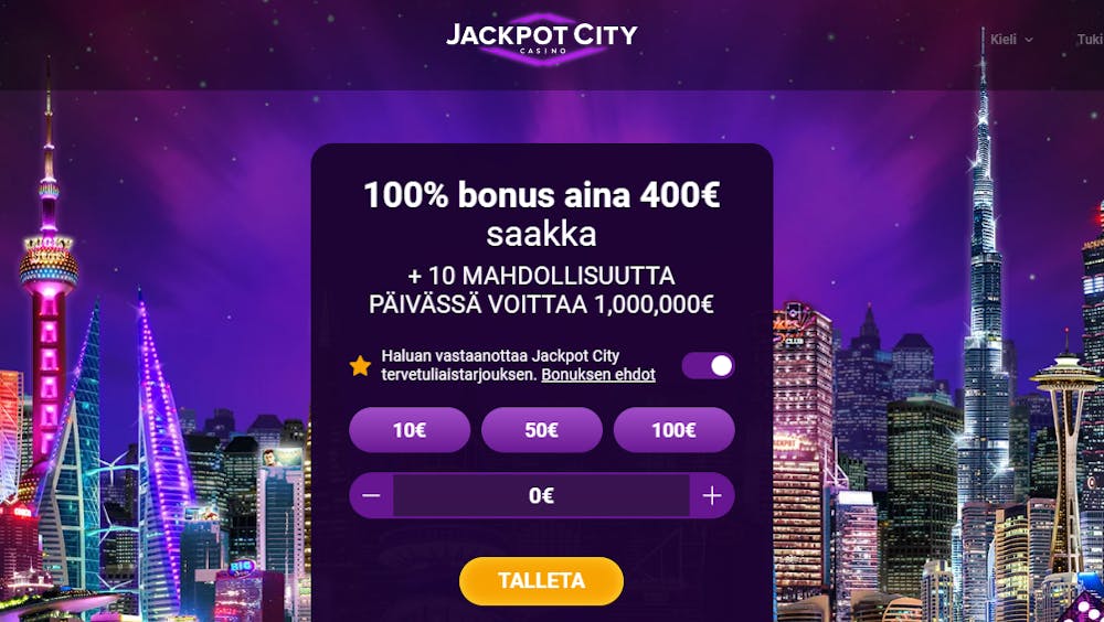 Jackpot City nettikasinon tervetuliaisbonus.