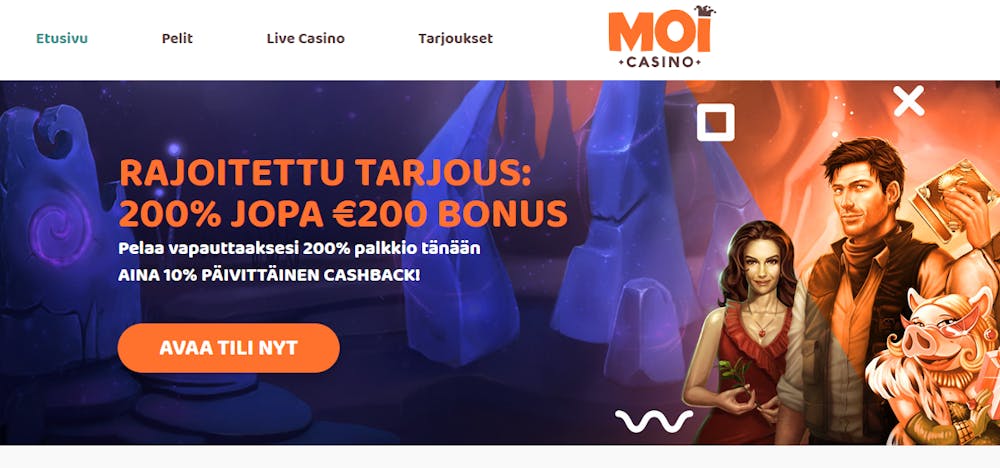 Moi Casino nettikasinon tervetuliaisbonus.