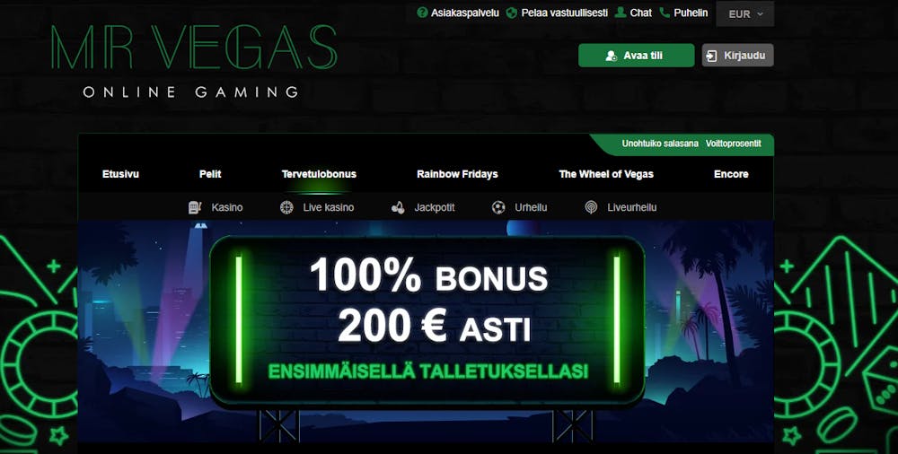 Mr Vegas nettikasinon tervetuliaisbonus.