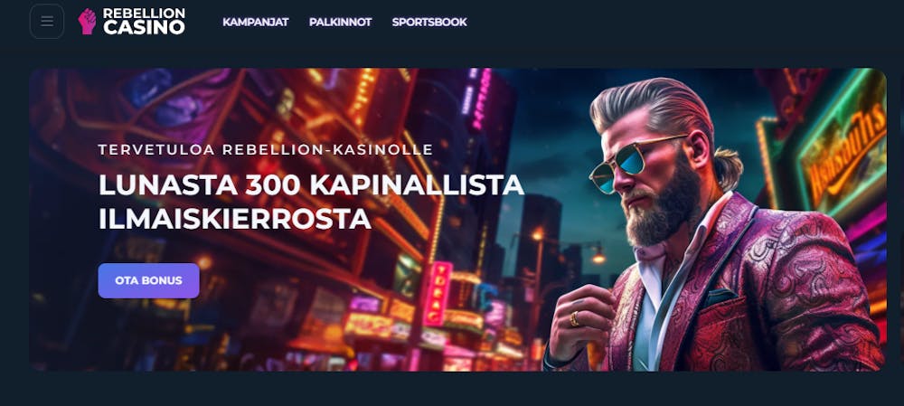 Rebellion Casino nettikasinon tervetuliaistarjous.