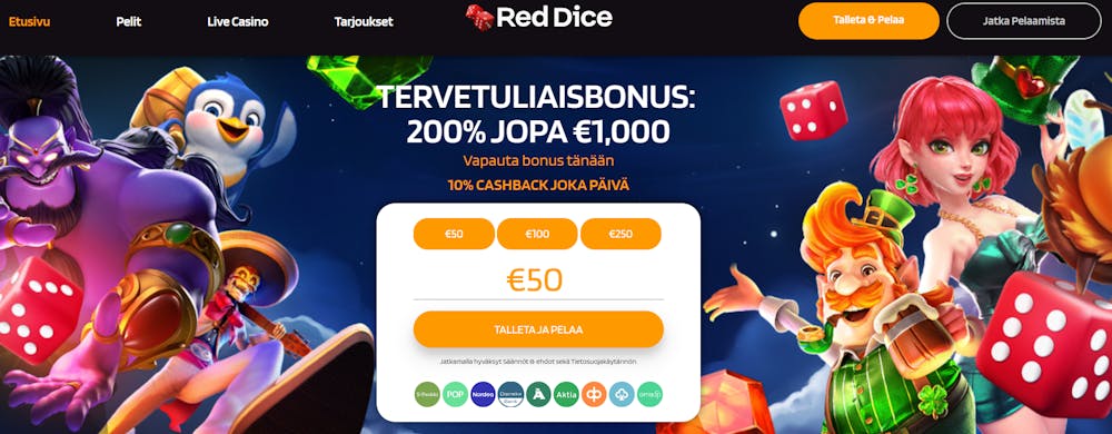 Red dice nettikasinon tervetulobonus tarjous.