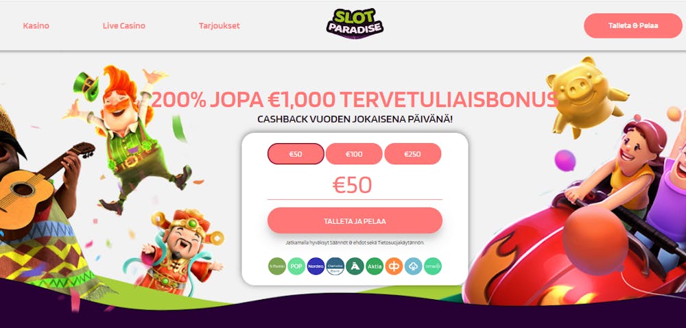 Slot Paradise nettikasinon tervetuliaisbonus.