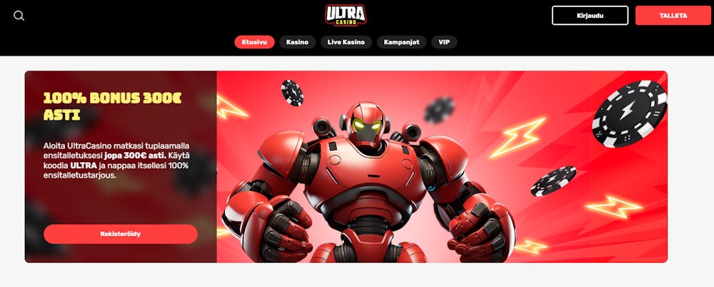 Ultra Casino nettikasinon tervetuliaistarjous.