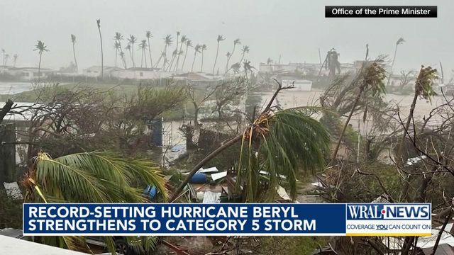 Record-setting Hurricane Beryl strengthens to Category 5 storm