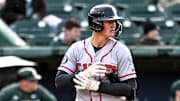 Lugnuts' Will Simpson prepares to bat against Michigan State in the first inning on Wednesday, April 3, 2024, during the Crosstown Showdown at Jackson Field in Lansing.