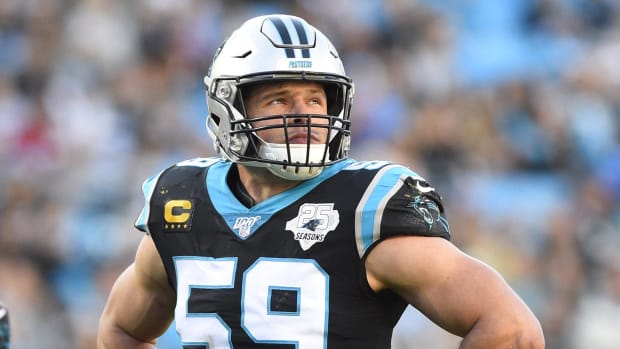 Carolina Panthers middle linebacker Luke Kuechly (59) on the field. Bob Donnan-USA TODAY Sports