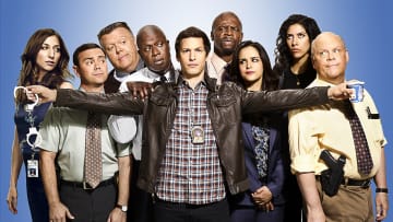 BROOKLYN NINE-NINE: Cast L-R: Chelsea Peretti, Joe Lo Truglio, Joel McKinnon Miller, Andre Braugher, Andy Samberg, Terry Crews, Melissa Fumero, Stephanie Beatriz and Dirk Blocker. BROOKLYN NINE-NINE Season 3 premieres Fall 2015 on FOX. ©2015 Fox Broadcasting Co. CR: Scott Schafer/FOX