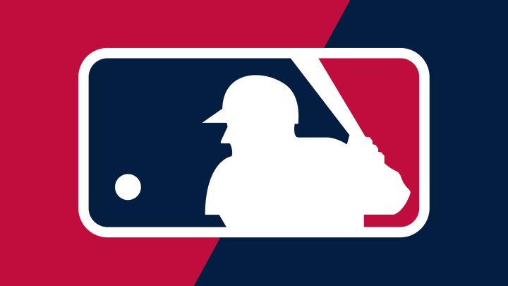 MLB logo against blue and red background