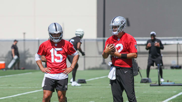 Las Vegas Raiders QBs Aidan O'Connell, and Gardner Minshew