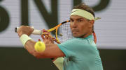 May 27, 2024; Paris, France; Rafael Nadal of Spain returns a shot during his match against Alexander Zverev of Germany on day two of Roland Garros at Stade Roland Garros. 