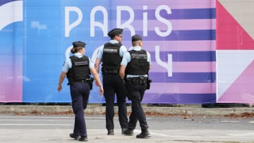 Paris police patrol in preparation for the 2024 Olympics.