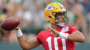 Green Bay Packers quarterback Jordan Love at training camp last year.