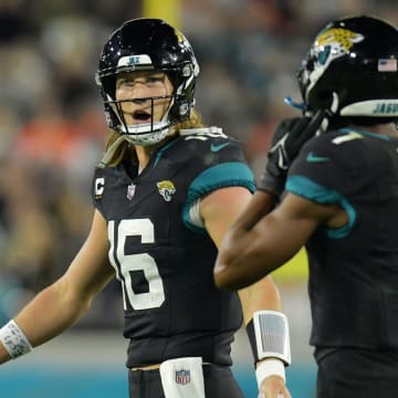 Jacksonville Jaguars quarterback Trevor Lawrence (16) shows his frustration after an incomplete pass play during late third quarter action. The Jacksonville Jaguars hosted the Cincinnati Bengals at EverBank Stadium in Jacksonville, Florida for Monday Night Football, December 4, 2023. The Jaguars were tied 14 to 14 at the end of the first half an fell in overtime with a final score of 34 to 31. [Bob Self/Florida Times-Union]