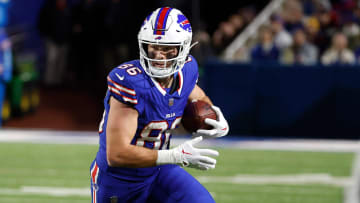 Buffalo Bills' tight end Dalton Kincaid (86) had 29 first downs in the 2023 regular season.