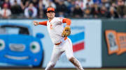 Jun 25, 2024; San Francisco, California, USA; San Francisco Giants third baseman Matt Chapman (26) throws to first base for an out against the Chicago Cubs during the fourth inning at Oracle Park. Mandatory Credit: John Hefti-USA TODAY Sports