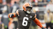 Dec 10, 2023; Cleveland, Ohio, USA; Cleveland Browns linebacker Jeremiah Owusu-Koramoah (6) celebrates a tackle against the Jacksonville Jaguars during the first quarter at Cleveland Browns Stadium. Mandatory Credit: Scott Galvin-USA TODAY Sports