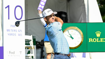 Aug 16, 2024; Memphis, Tennessee, USA; Dennis McCarthy plays his shot from the tenth tee during the second round of the FedEx St. Jude Championship golf tournament at TPC Southwind. Mandatory Credit: Steve Roberts-USA TODAY Sports