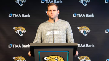 Jul 27, 2023; Jacksonville, FL, USA;  Jacksonville Jaguars offensive coordinator Press Taylor gives