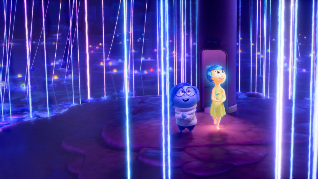 BELIEF SYSTEM – In Disney and Pixar’s “Inside Out 2,” Riley’s Sense of Self is made up of all of her beliefs, each of which can be heard with the pluck of a string. Sadness (voice of Phyllis Smith) and Joy (voice of Amy Poehler) deliver key memories to this formative land. “Inside Out 2” releases only in theaters June 14, 2024. © 2024 Disney/Pixar. All Rights Reserved.