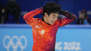 Feb 10, 2022; Beijing, China; Nathan Chen (USA) competes in the mens singles free program during the Beijing 2022 Olympic Winter Games at Capital Indoor Stadium. Mandatory Credit: Robert Deutsch-USA TODAY Sports