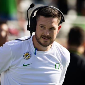 Nov 18, 2023; Tempe, Arizona, USA; Oregon Ducks head coach Dan Lanning against the Arizona State Sun Devils at Mountain America Stadium.