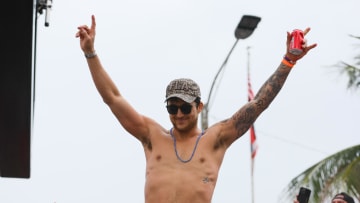 Jun 30, 2024; Fort Lauderdale, Florida, USA; Florida Panthers defenseman Brandon Montour (62) celebrates during the Stanley Cup victory parade and celebration.