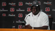 Amarius Mims joins the Bengals, speaking at a press conference at Paycor Stadium on Friday April 26, 2024.