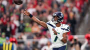 Jan 7, 2024; Glendale, Arizona, USA; Seattle Seahawks quarterback Geno Smith (7) throws a pass against the Arizona Cardinals during the first half at State Farm Stadium. Mandatory Credit: Joe Camporeale-USA TODAY Sports