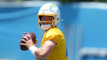 May 29, 2024; Costa Mesa, CA, USA; Los Angeles Chargers quarterback Justin Herbert (10) during organized team activities at Hoag Performance Center.