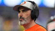 Dec 3, 2023; Inglewood, California, USA; Cleveland Browns coach Kevin Stefanski watches from the sidelines against the Los Angeles Rams in the first half at SoFi Stadium.