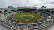 Aug 24, 2024; Oakland, California, USA; A general view of Oakland-Alameda County Coliseum as seen from fan seating section 317 before a major league baseball game between the Oakland Athletics and the Milwaukee Brewers. Mandatory Credit: Robert Edwards-Imagn Images