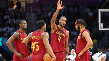 Caris LeVert, Donovan Mitchell, Evan Mobley, Lamar Stevens, Cleveland Cavaliers