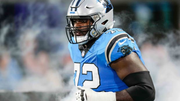 Carolina Panthers offensive tackle Taylor Moton (72) before the game. Jim Dedmon-USA TODAY Sports