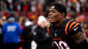 Cincinnati Bengals corner back Cam Taylor-Britt (29) cheers on the offensive line as they take the field before the NFL game between Cincinnati Bengals and Cleveland Browns at Paycor Stadium in Cincinnati on Sunday, Jan. 7, 2024.