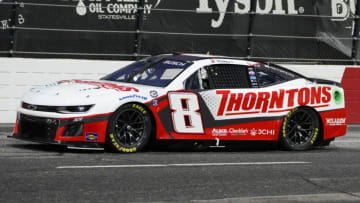 May 20, 2023; North Wilkesboro, North Carolina, USA; NASCAR Cup Series driver Kyle Busch (8) during the second heat race at North Wilkesboro Speedway. Mandatory Credit: Jim Dedmon-USA TODAY Sports