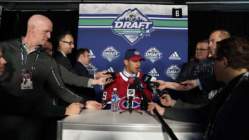 VANCOUVER, BRITISH COLUMBIA - JUNE 22: Jayden Struble speaks to the media after being selected 46th overall by the Montreal Canadiens during the 2019 NHL Draft at Rogers Arena on June 22, 2019 in Vancouver, Canada. (Photo by Rich Lam/Getty Images)