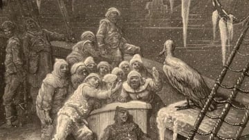 The albatross visits the Mariner and his crew in Samuel Taylor Coleridge's "The Rime of the Ancient Mariner," as illustrated in 1876 by Gustave Doré.