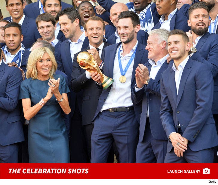 Emmanuel Macron and French Futball Team Celebrate After World Cup Win