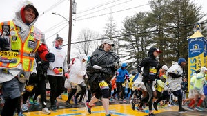 Boston Marathon Runners Soaked & Trash Baggin' in Crazy Rain Storm