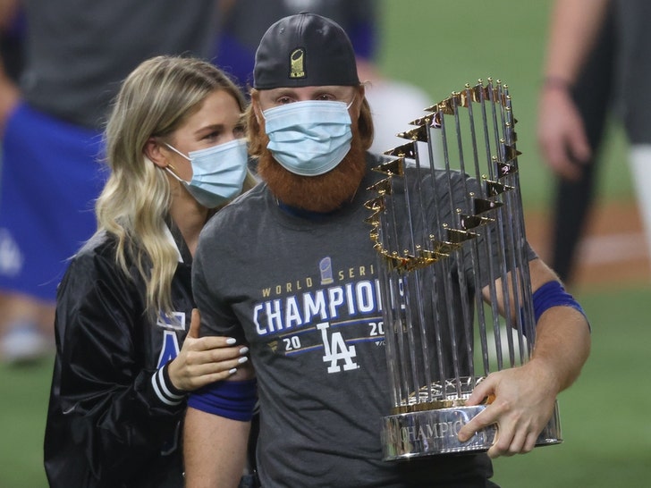 Justin Turner Celebrating World Series Win On The Field