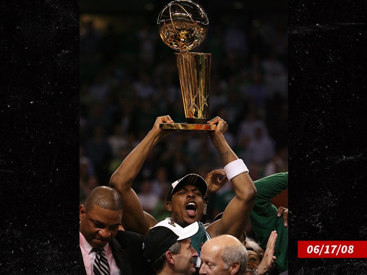 paul pierce w the nba championship trophy