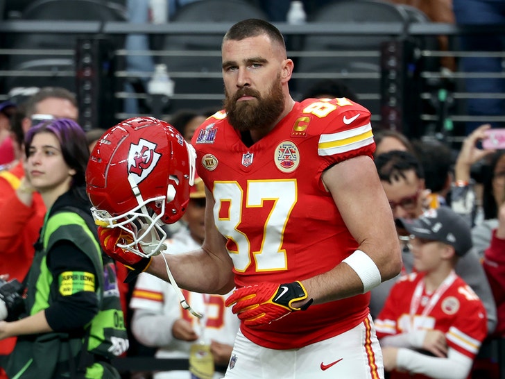 Travis Kelce -- On The Field For Super Bowl LVIII