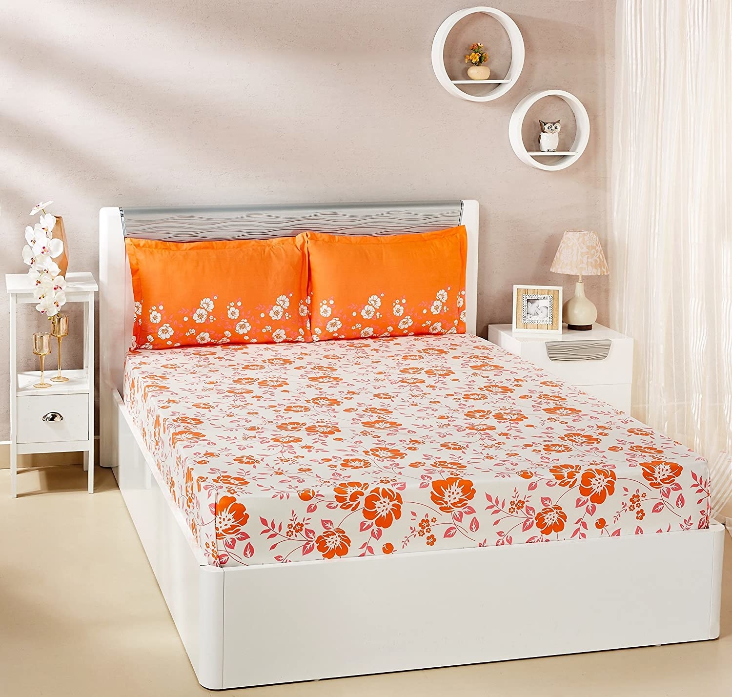 An orange and white bedsheet 