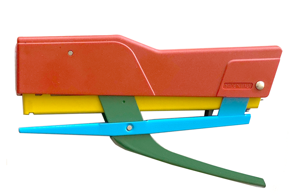 The red, yellow, blue, and green stapler