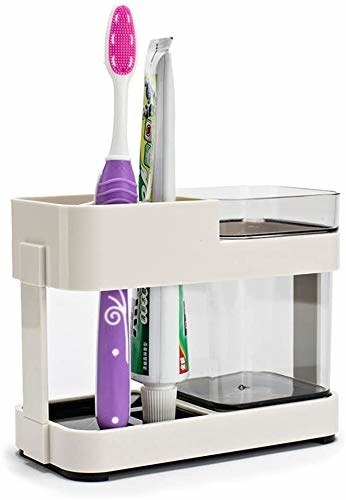 Toothpaste organiser with a toothpaste and a toothbrush in it 