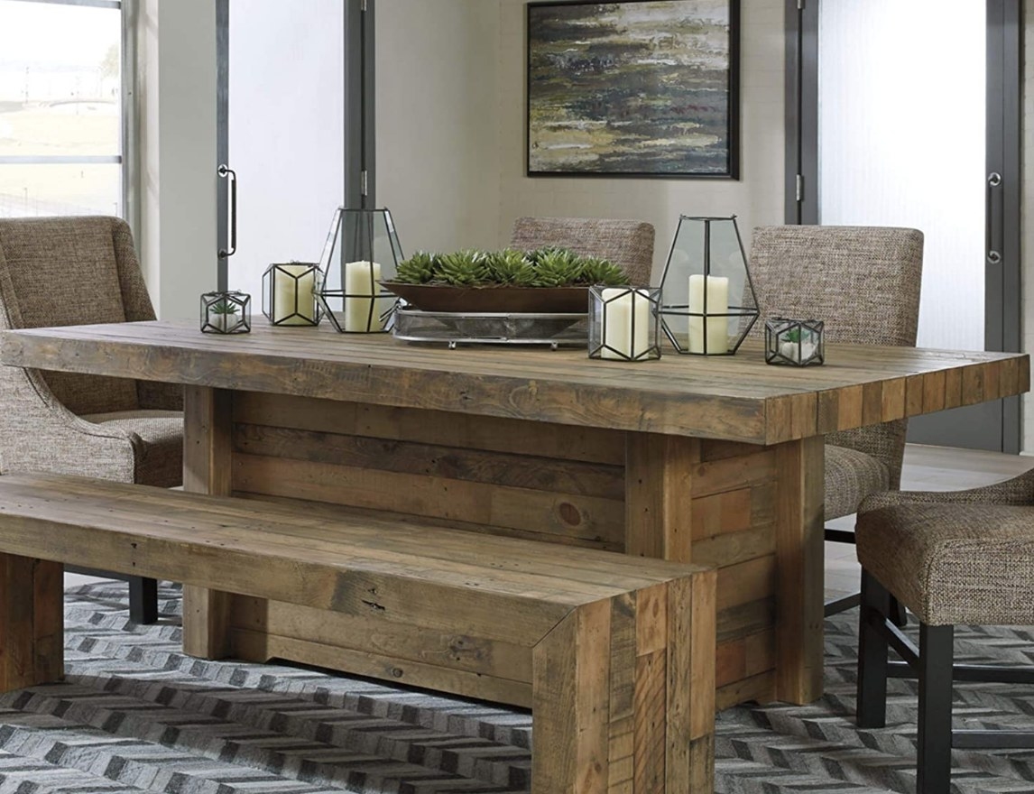 Wooden block dining table