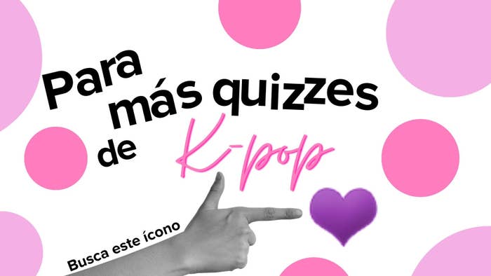 Mano señalando hacia texto &quot;Para más quizzes de K-pop&quot; con iconos gráficos alrededor